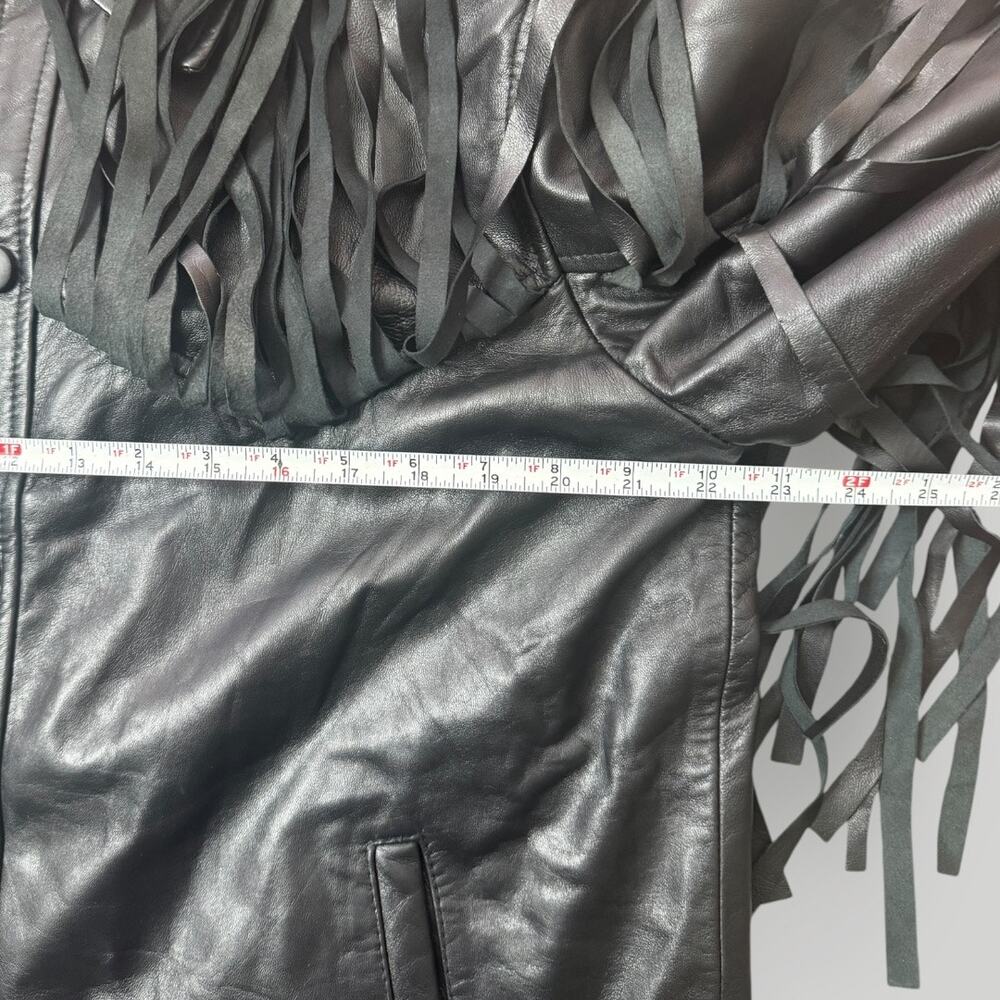 AMEN Collection Black 100% Sheep Leather Fringe Western Jacket Women’s L - Picture 11 of 13